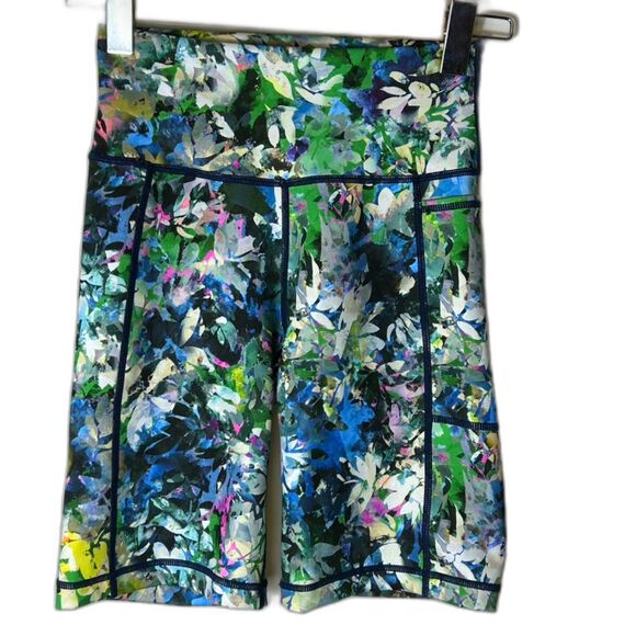 Sweaty Betty Super Sculpt Blue Green Floral Print High-Rise Bike Shorts Size XS - Picture 4 of 14